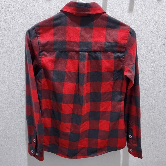 DIXXON Women's Flannel Shirt Fifty Fifty Button Down L/S Red Buffalo Plaid Small - Picture 3 of 8